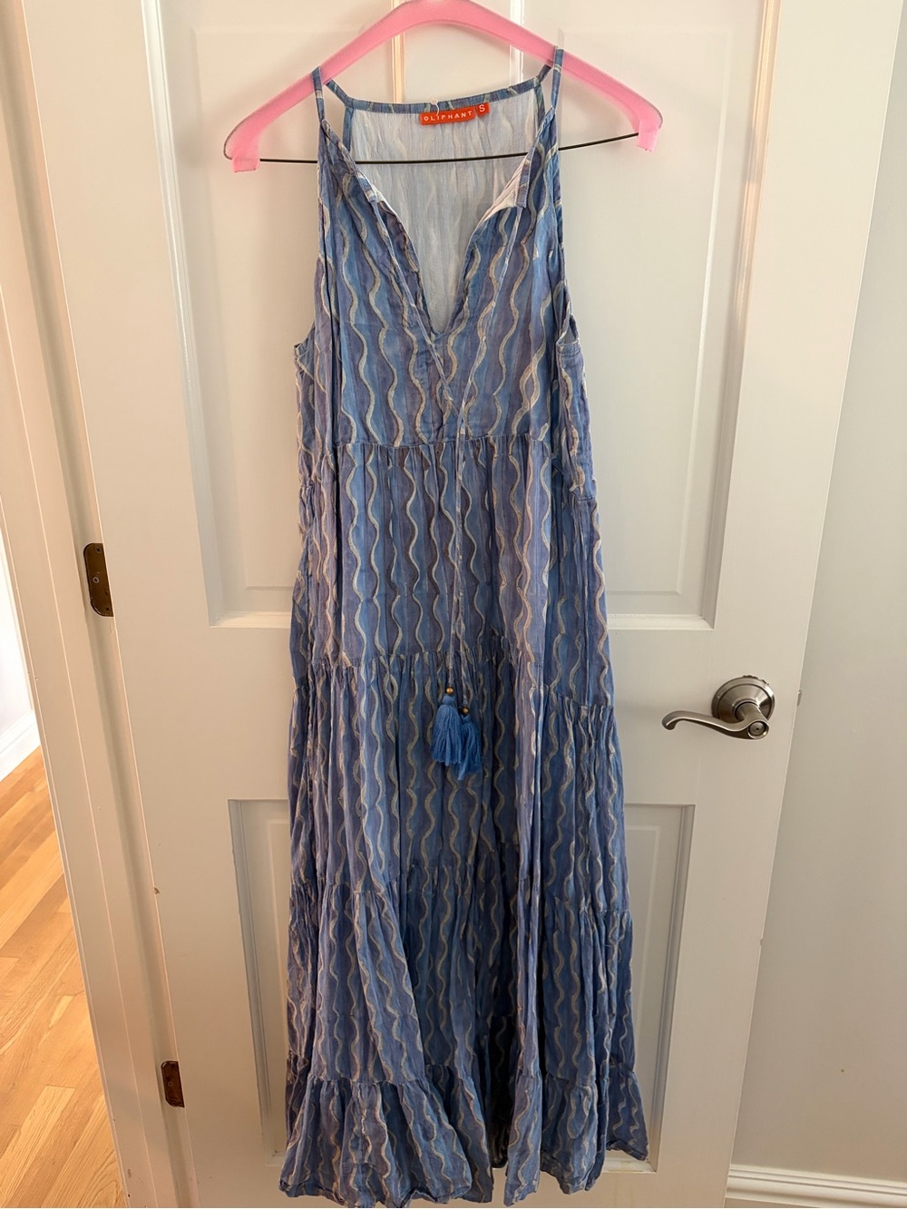 Oliphant Blue & White Wavy-Striped Maxi Dress